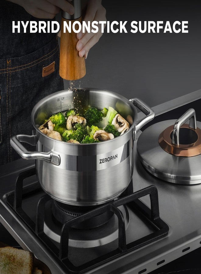 ZEROPAN Hybrid Nonstick 3-Quart Stockpot,8 Inch Stainless Steel Stockpot with Lid,Non-stick Soup Pot,PFAS PFOA PTFE Free,Dishwasher-Friendly, Oven-Safe Up to 600°F,Compatible with All Cooktops - Image 5